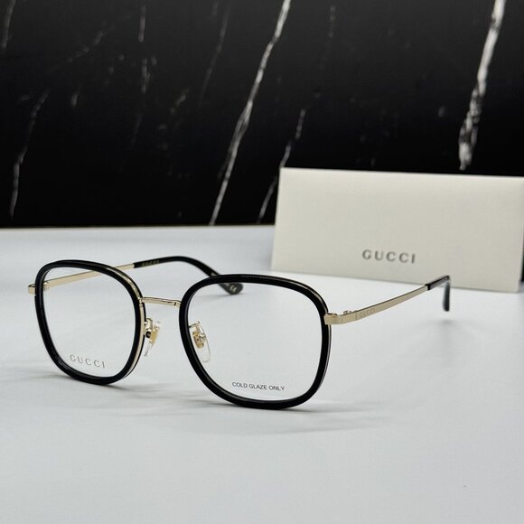 NEW GUCCI GG0955OA 001 BLACK GOLD UNISEX ROUND EYEGLASSES GUCCI - Picture 1 of 11